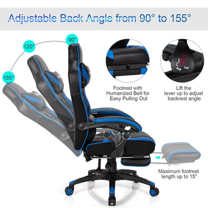 Adjustable Gaming Chair with Footrest for Home Office, Blue Gaming Chairs at Gallery Canada