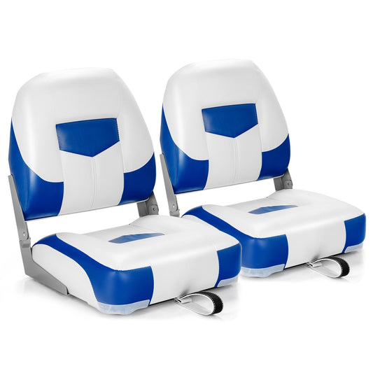 Set of 2 Folding Low Back Fishing Boat Seat with Stainless Steel Screws, Blue - Gallery Canada