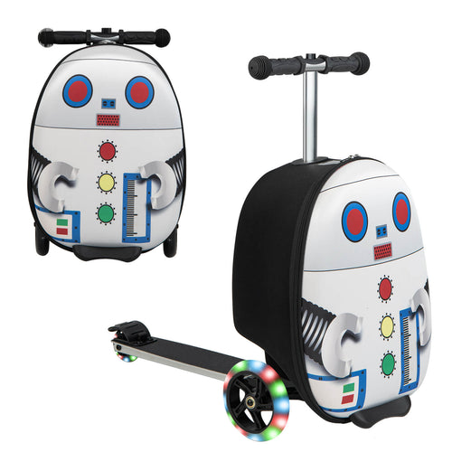 Hardshell Ride-on Suitcase Scooter with LED Flashing Wheels, White