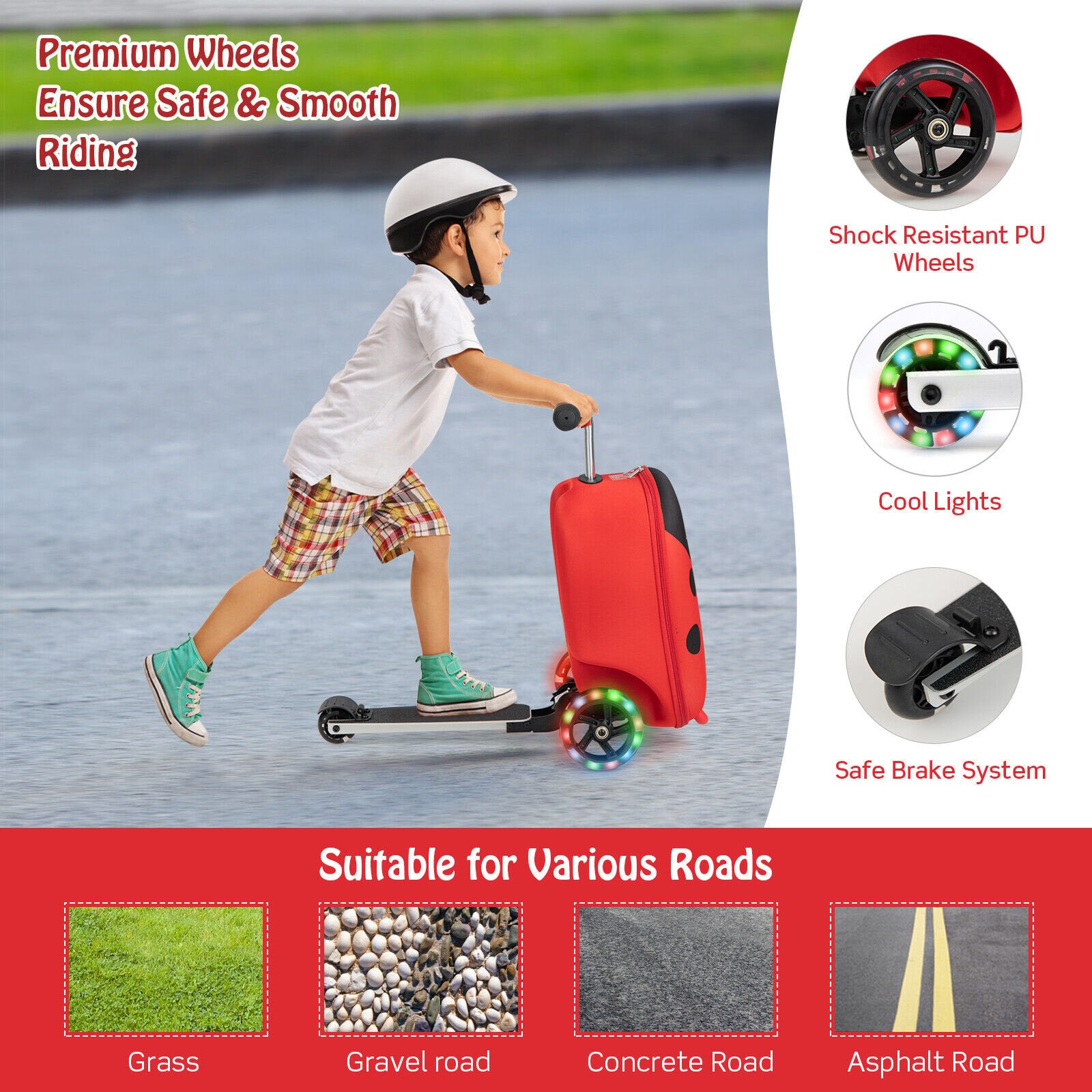 Hardshell Ride-on Suitcase Scooter with LED Flashing Wheels, Red at Gallery Canada
