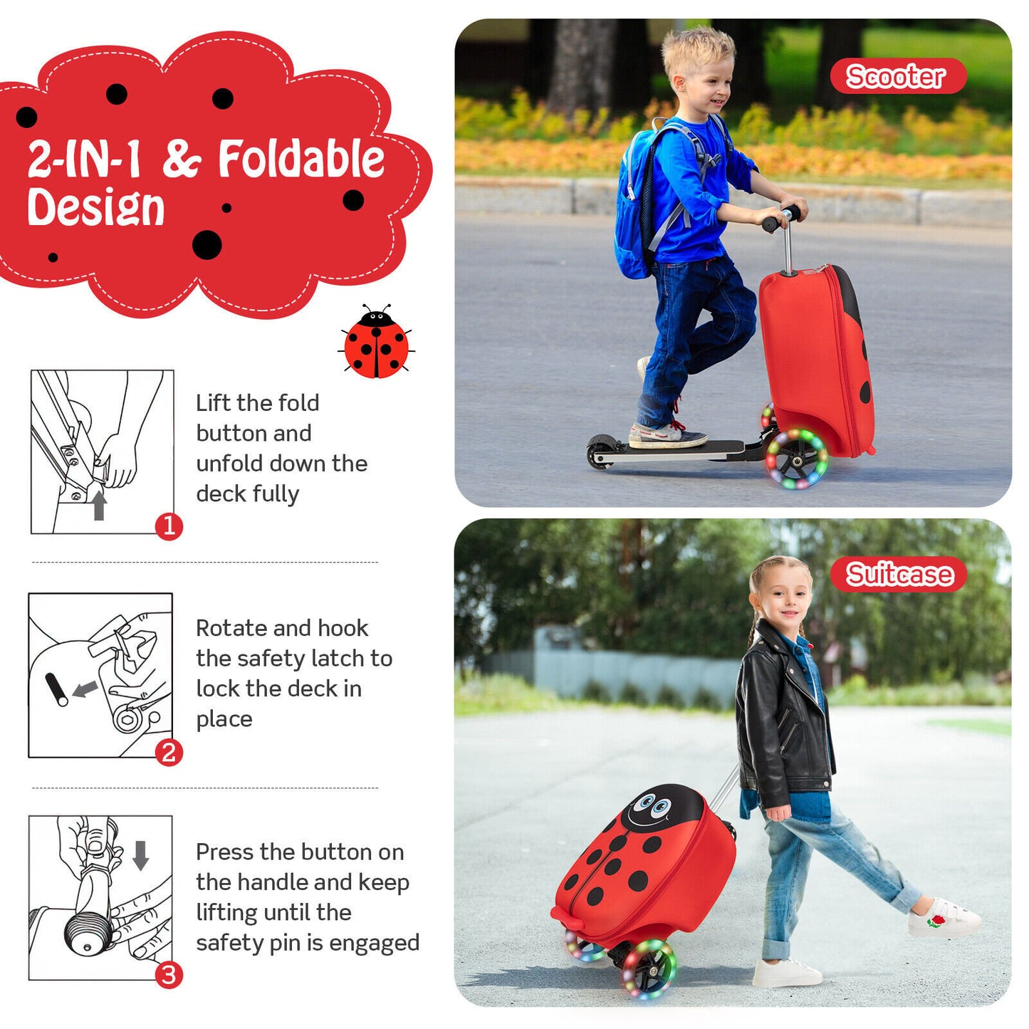 Hardshell Ride-on Suitcase Scooter with LED Flashing Wheels, Red at Gallery Canada