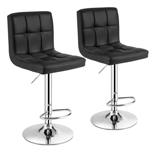 Set of 2 Square Swivel Adjustable PU Leather Bar Stools with Back and Footrest, Black at Gallery Canada