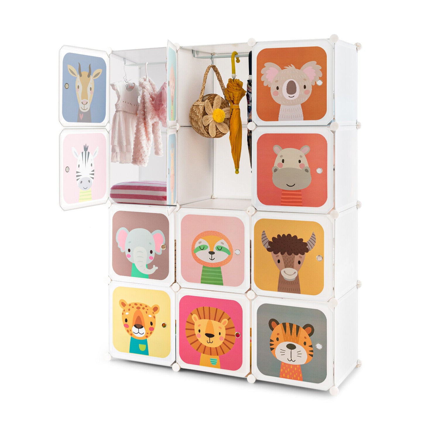 12 Cube Kids Wardrobe Closet with Hanging Section and Doors, White Kids Storage at Gallery Canada