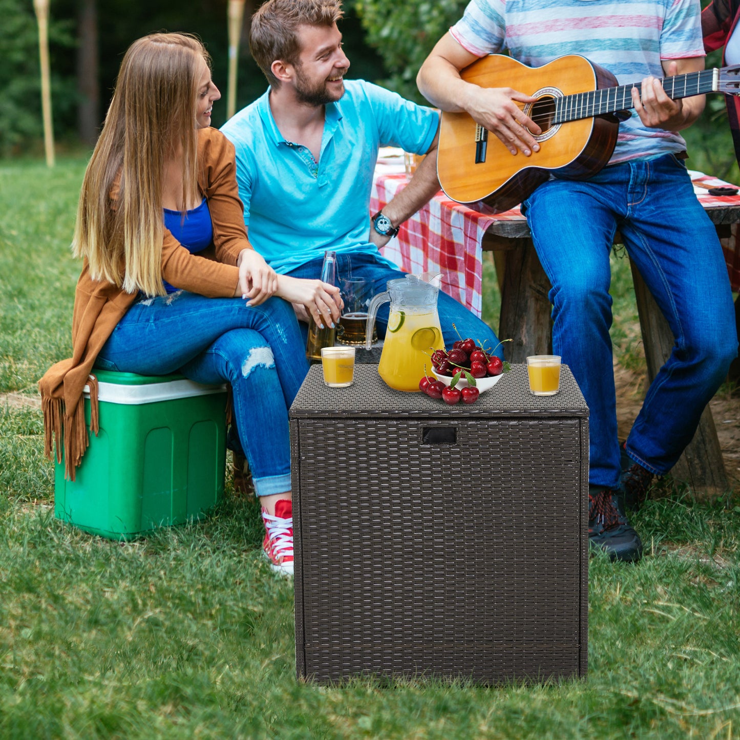 72 Gallon Rattan Outdoor Storage Box, Zippered Liner, Pneumatic Rod, Brown Sheds & Outdoor Storage at Gallery Canada