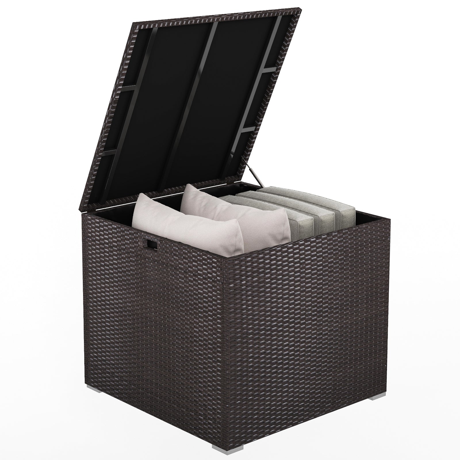 72 Gallon Rattan Outdoor Storage Box with Zippered Liner and Solid Pneumatic Rod, Brown Sheds & Outdoor Storage Brown at Gallery Canada