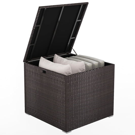 72 Gallon Rattan Outdoor Storage Box, Zippered Liner, Pneumatic Rod, Brown Sheds & Outdoor Storage Brown at Gallery Canada