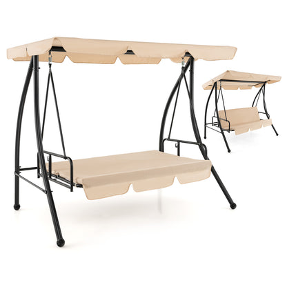 2-Seat Outdoor Convertible Swing Chair, Flat Bed, Adjustable Canopy, Beige Patio Rocking Chairs & Gliders Beige at Gallery Canada
