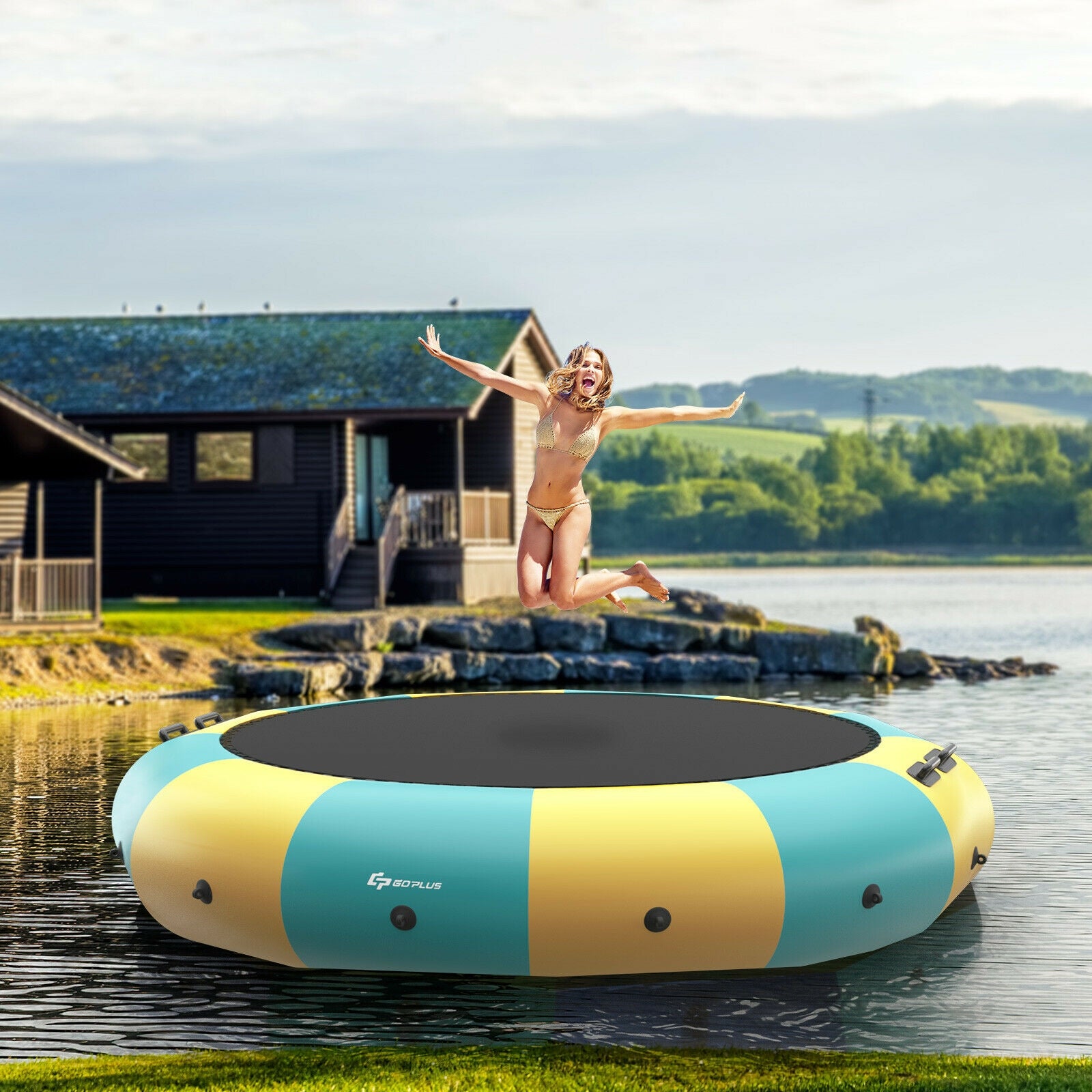 15 Feet Inflatable Splash Padded Water Bouncer Trampoline, Yellow Trampolines at Gallery Canada