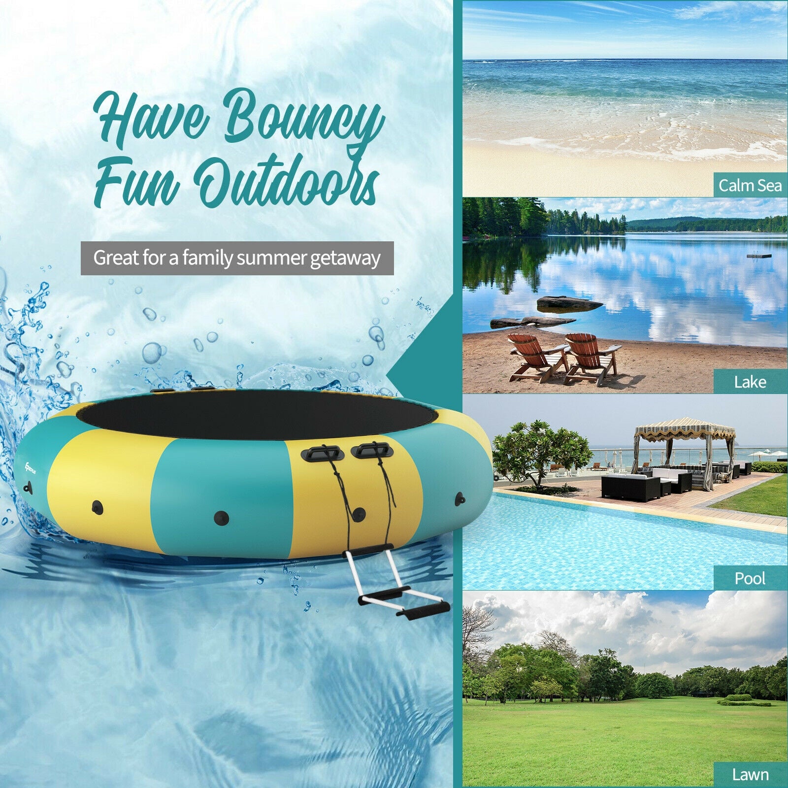 15 Feet Inflatable Splash Padded Water Bouncer Trampoline, Yellow Trampolines at Gallery Canada