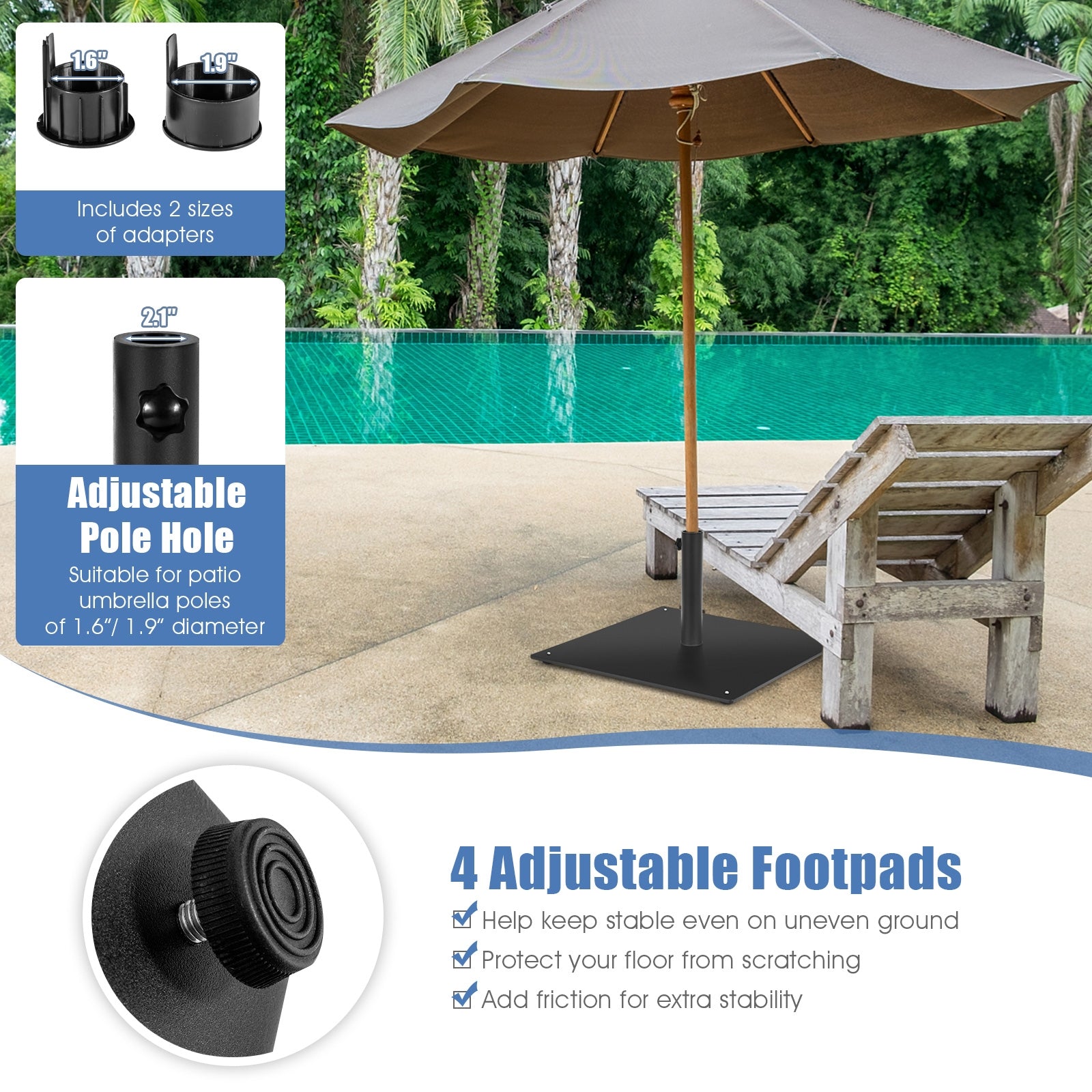 20 Inches Patio Umbrella Base with 4 Adjustable Footpads, Black Outdoor Umbrella Bases at Gallery Canada