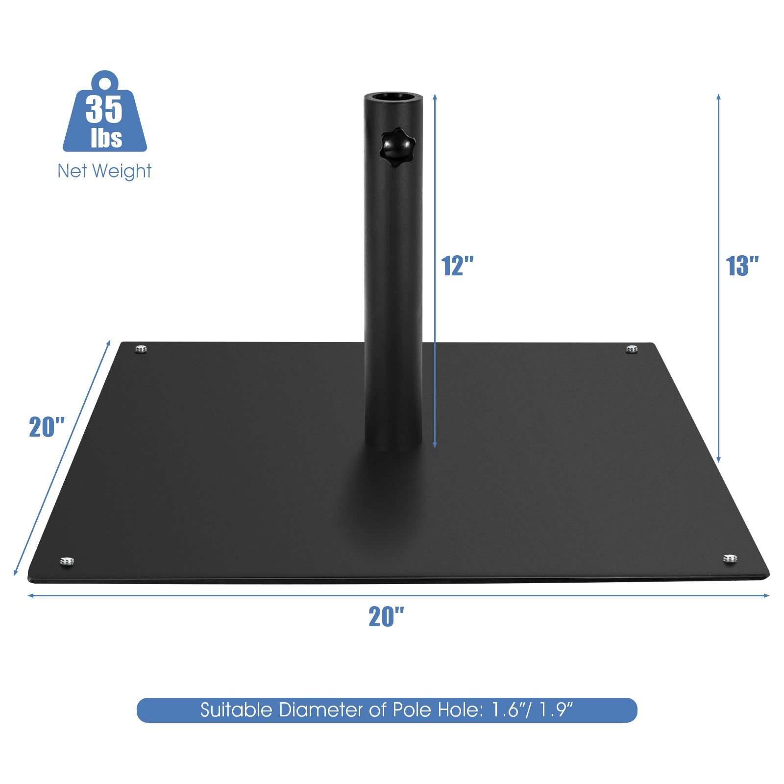 20 Inches Patio Umbrella Base with 4 Adjustable Footpads, Black Outdoor Umbrella Bases at Gallery Canada