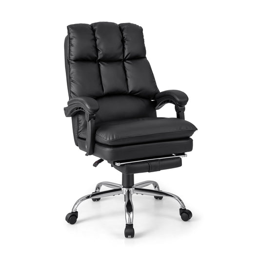 Ergonomic Adjustable Swivel Office Chair with Retractable Footrest, Black