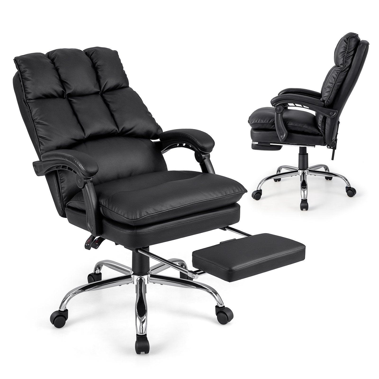 Ergonomic Adjustable Swivel Office Chair with Retractable Footrest, Black - Gallery Canada