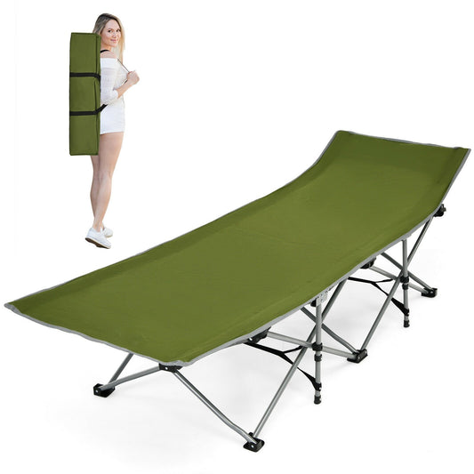 Folding Camping Cot with Side Storage Pocket Detachable Headrest, Green