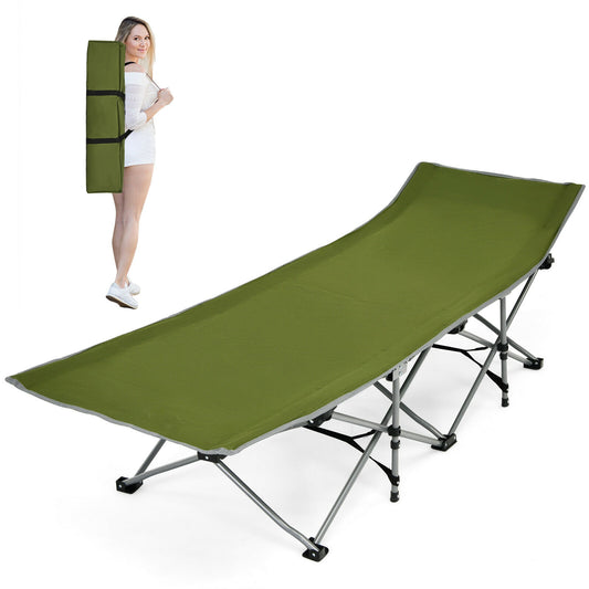 Folding Camping Cot with Side Storage Pocket Detachable Headrest, Green Camping Furniture Green at Gallery Canada