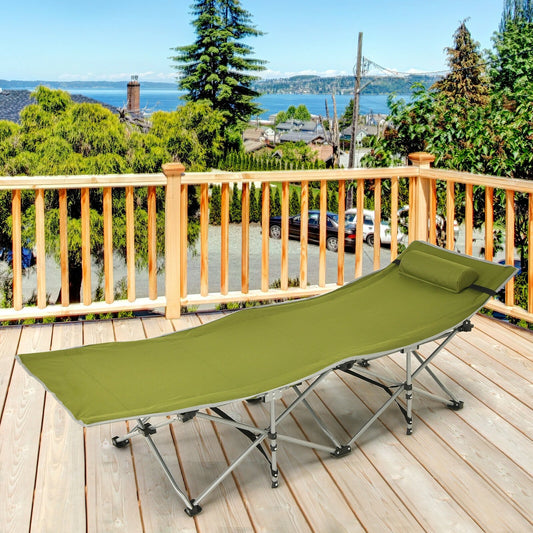 Folding Camping Cot with Side Storage Pocket Detachable Headrest, Green - Gallery Canada