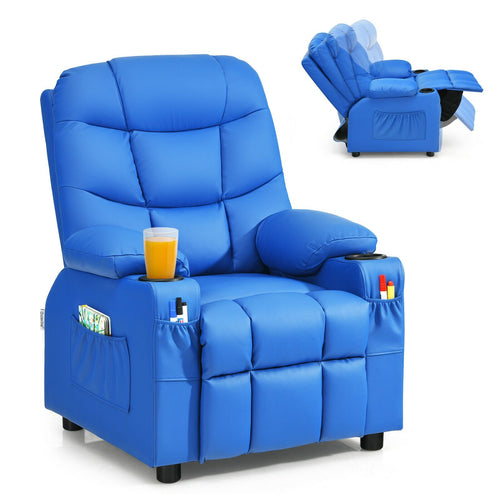 Kids Recliner Chair with Cup Holder and Footrest for Children, Blue