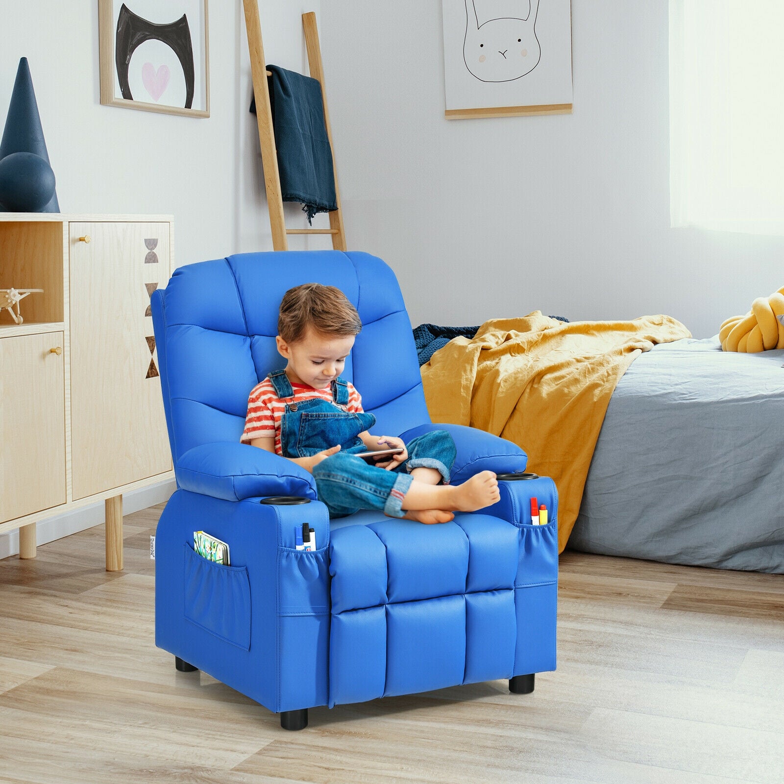 Kids Recliner Chair With Cup Holder, Footrest, Blue Kids Chairs & Seating at Gallery Canada