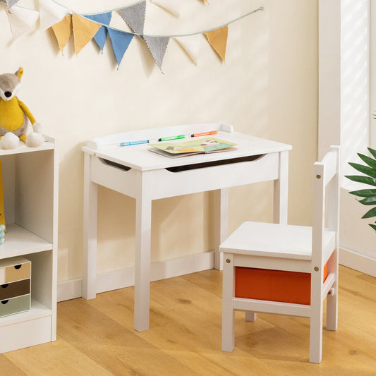 Wood Activity Kids Table and Chair Set with Storage Space, White - Gallery Canada