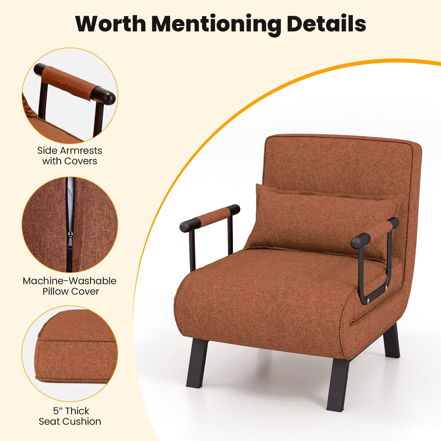 Folding 6 Position Convertible Sleeper Bed Armchair Lounge Couch Accent Chairs at Gallery Canada