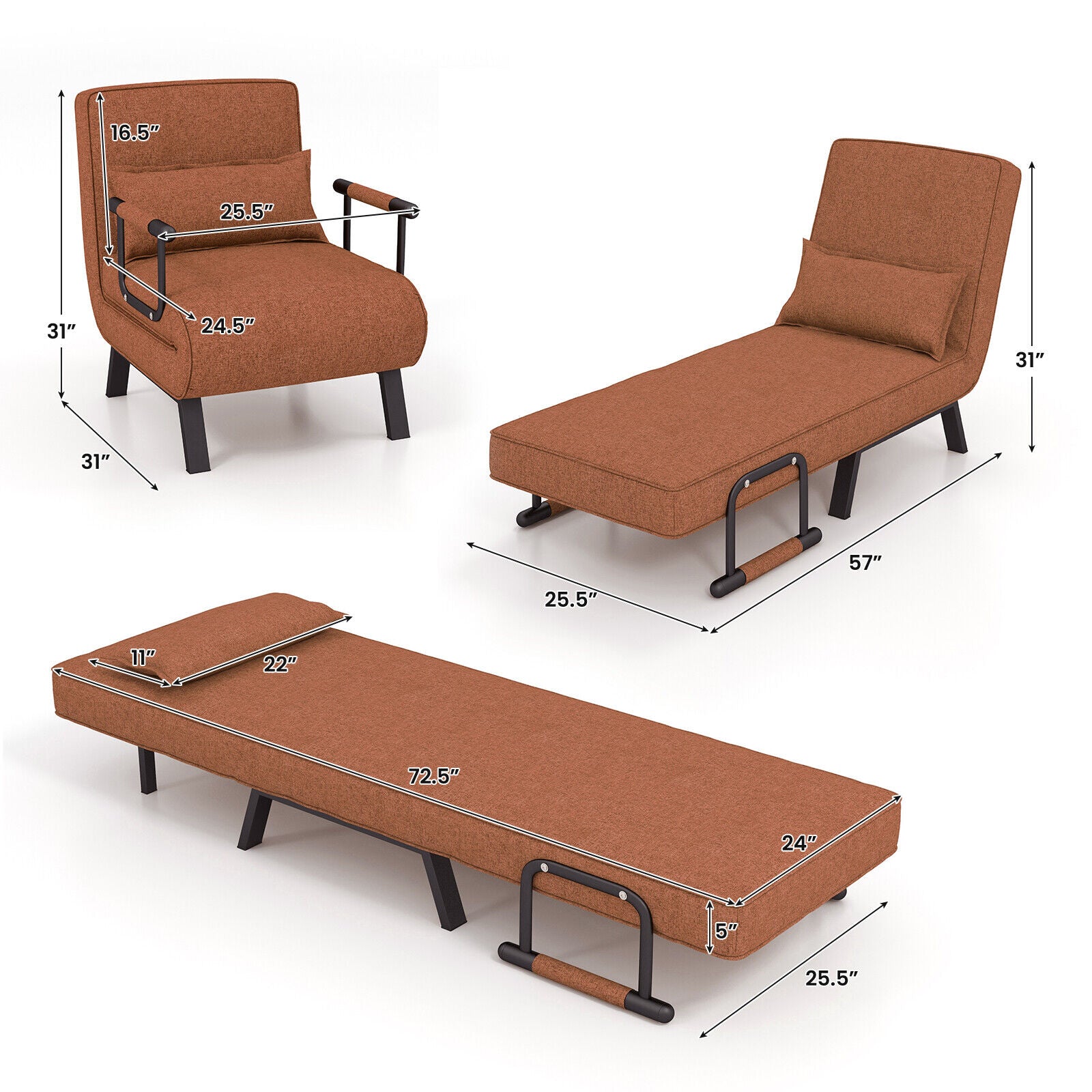 Folding 6 Position Convertible Sleeper Bed Armchair Lounge Couch Accent Chairs at Gallery Canada