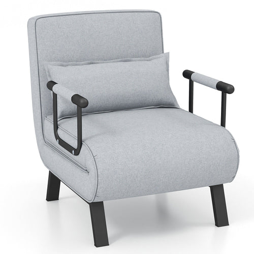 Folding 6 Position Convertible Sleeper Bed Armchair Lounge with Pillow, Light Gray