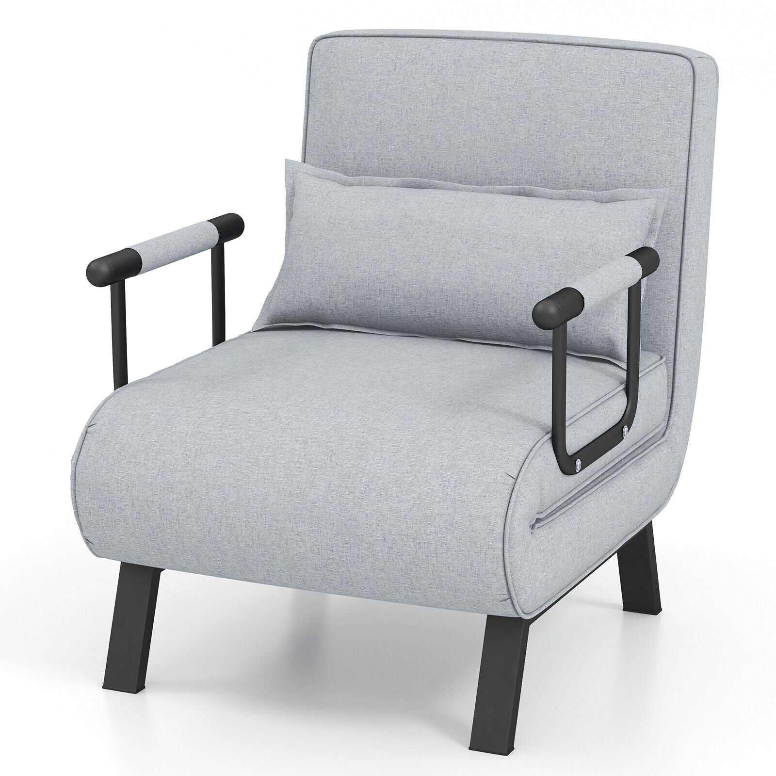 Folding 6 Position Convertible Sleeper Bed Armchair Lounge with Pillow, Light Gray Accent Chairs at Gallery Canada