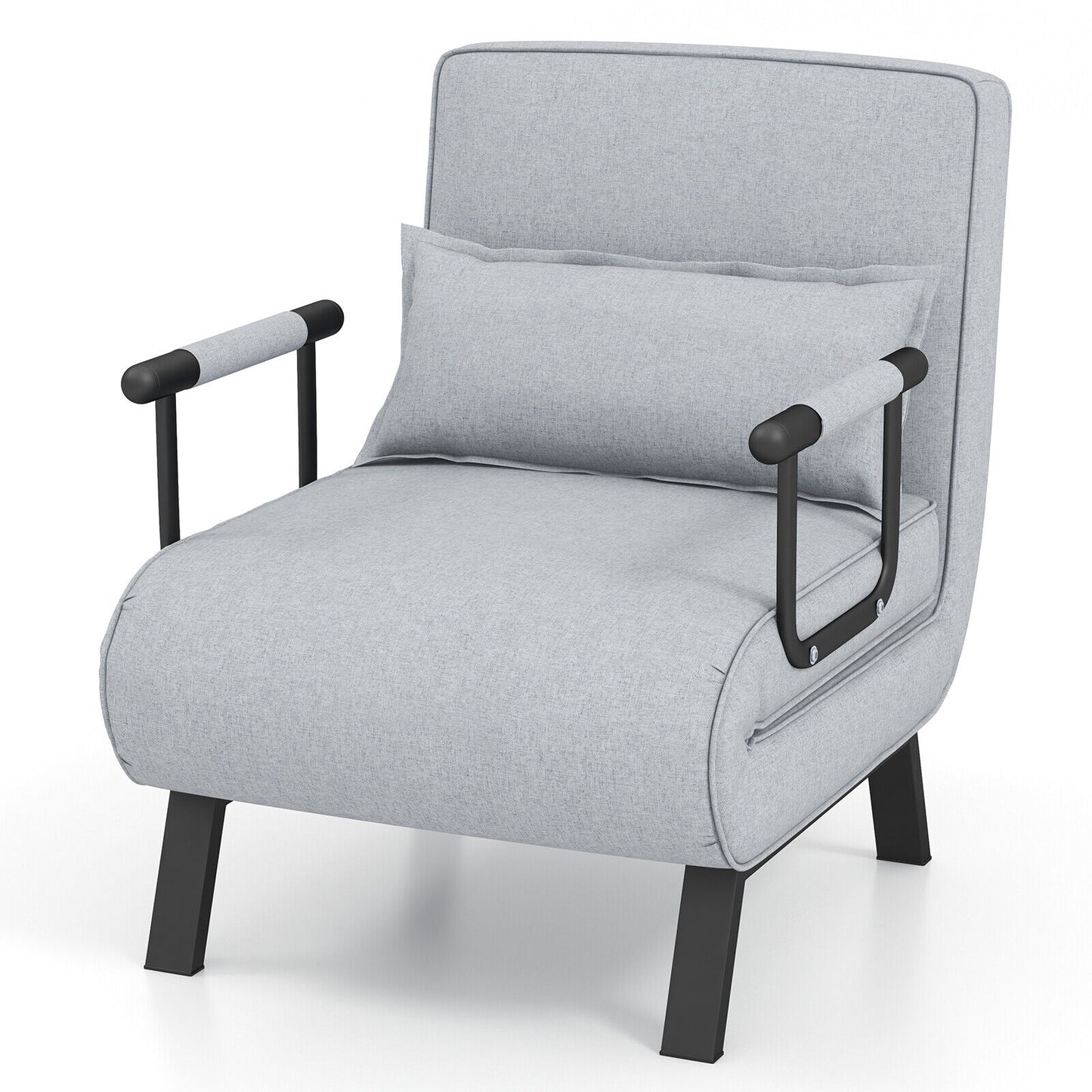 Folding 6 Position Convertible Sleeper Bed Armchair Lounge with Pillow, Light Gray Accent Chairs at Gallery Canada