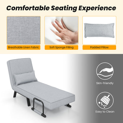 Folding 6 Position Convertible Sleeper Bed Armchair, Light Gray