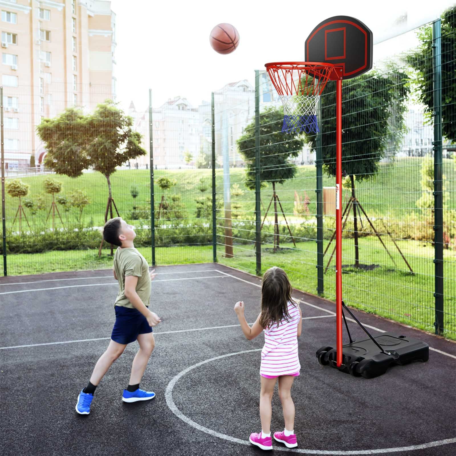 Adjustable Basketball Hoop System Stand Portable with 2 Wheels Fillable Base, Red Sport Equipments at Gallery Canada