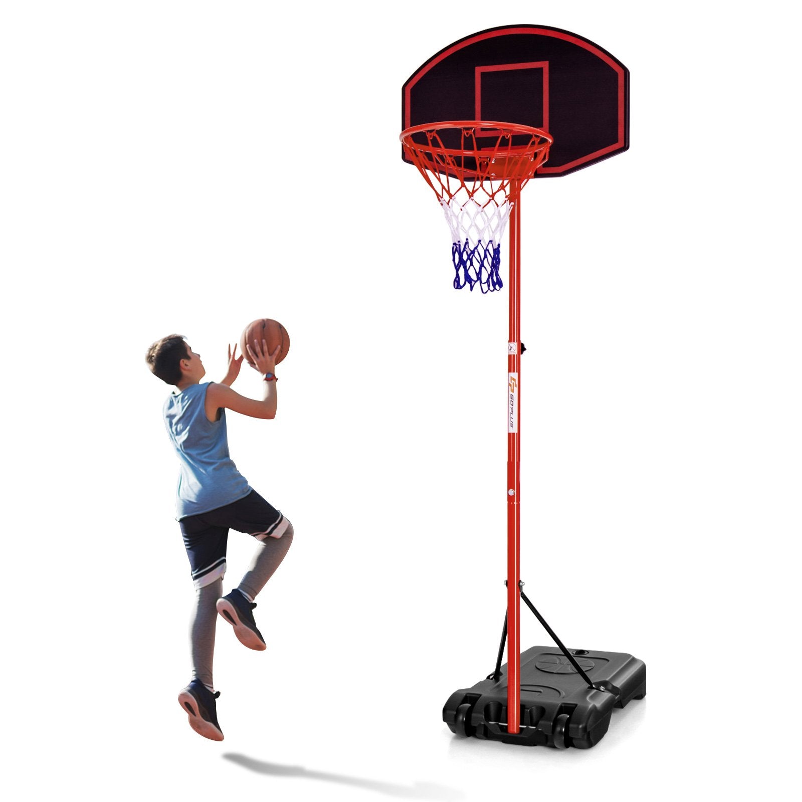 Adjustable Basketball Hoop System Stand Portable with 2 Wheels Fillable Base, Red at Gallery Canada
