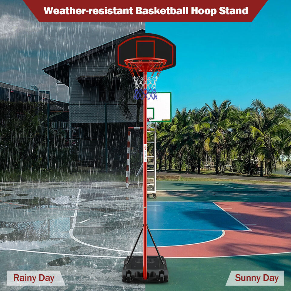Adjustable Basketball Hoop System Stand Portable with 2 Wheels Fillable Base, Red Sport Equipments at Gallery Canada
