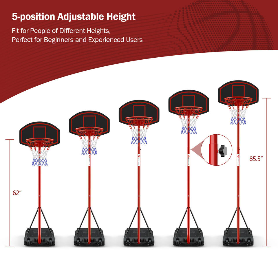 Adjustable Basketball Hoop System Stand Portable with 2 Wheels Fillable Base, Red Sport Equipments at Gallery Canada