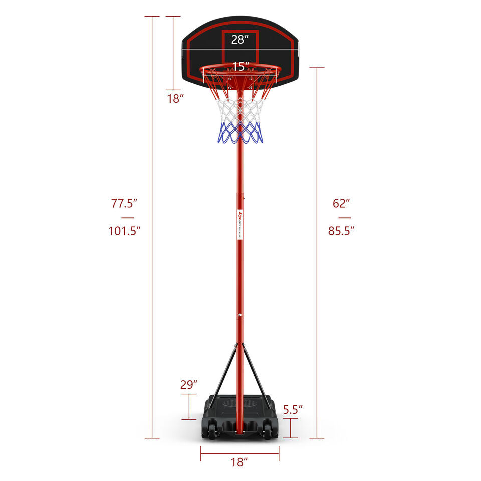 Adjustable Basketball Hoop System Stand Portable with 2 Wheels Fillable Base, Red Sport Equipments at Gallery Canada