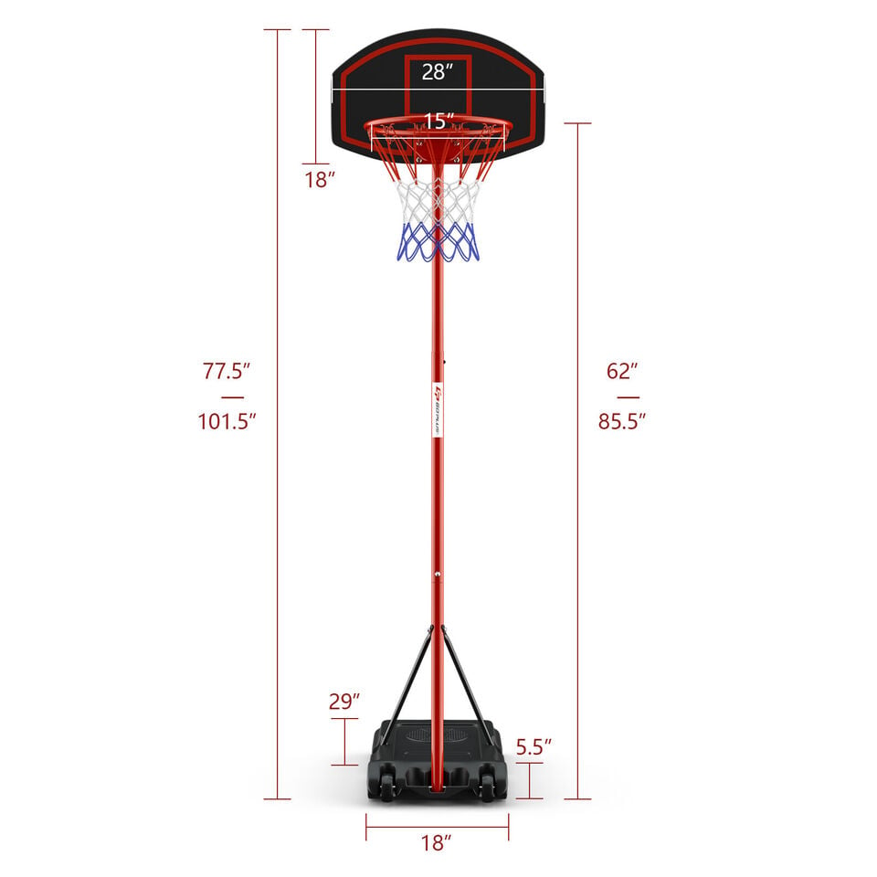 Adjustable Basketball Hoop System Stand Portable with 2 Wheels Fillable Base, Red at Gallery Canada