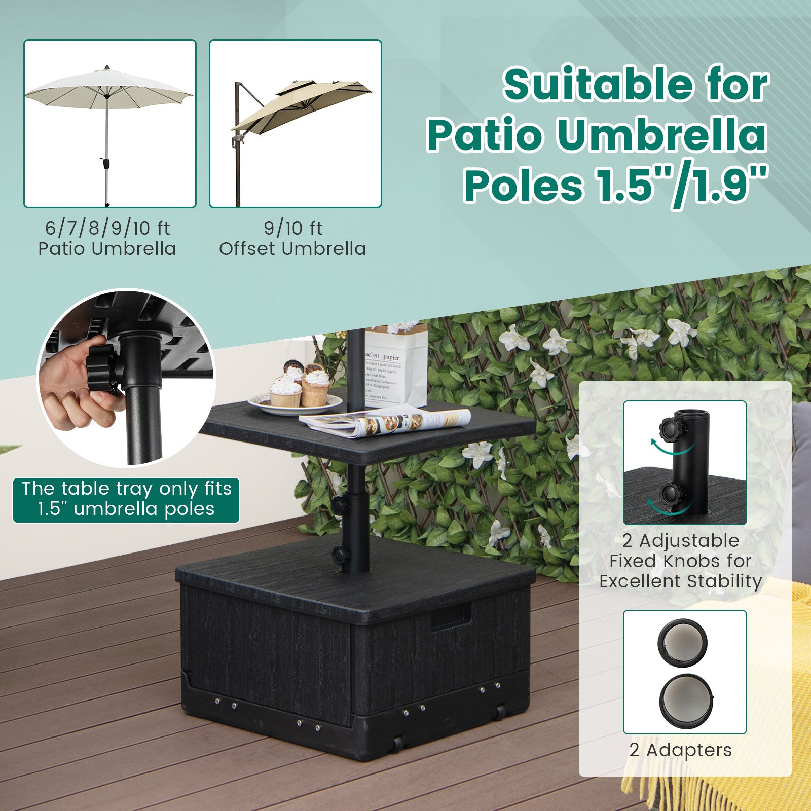 175 LBS Outdoor Fillable Umbrella Base with Table Tray, Black Outdoor Umbrella Bases at Gallery Canada