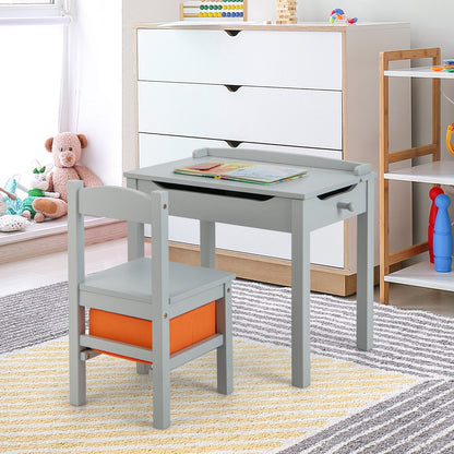 Wood Activity Kids Table and Chair Set with Storage Space, Gray - Gallery Canada