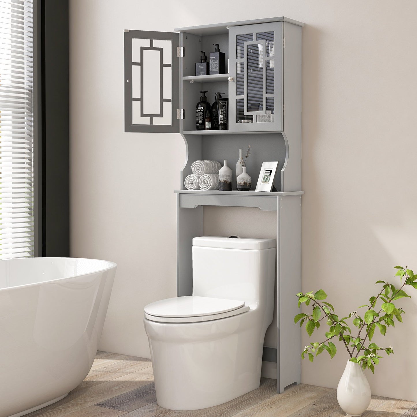 Bathroom Spacesaver Organizer with Adjustable Shelf, Gray
