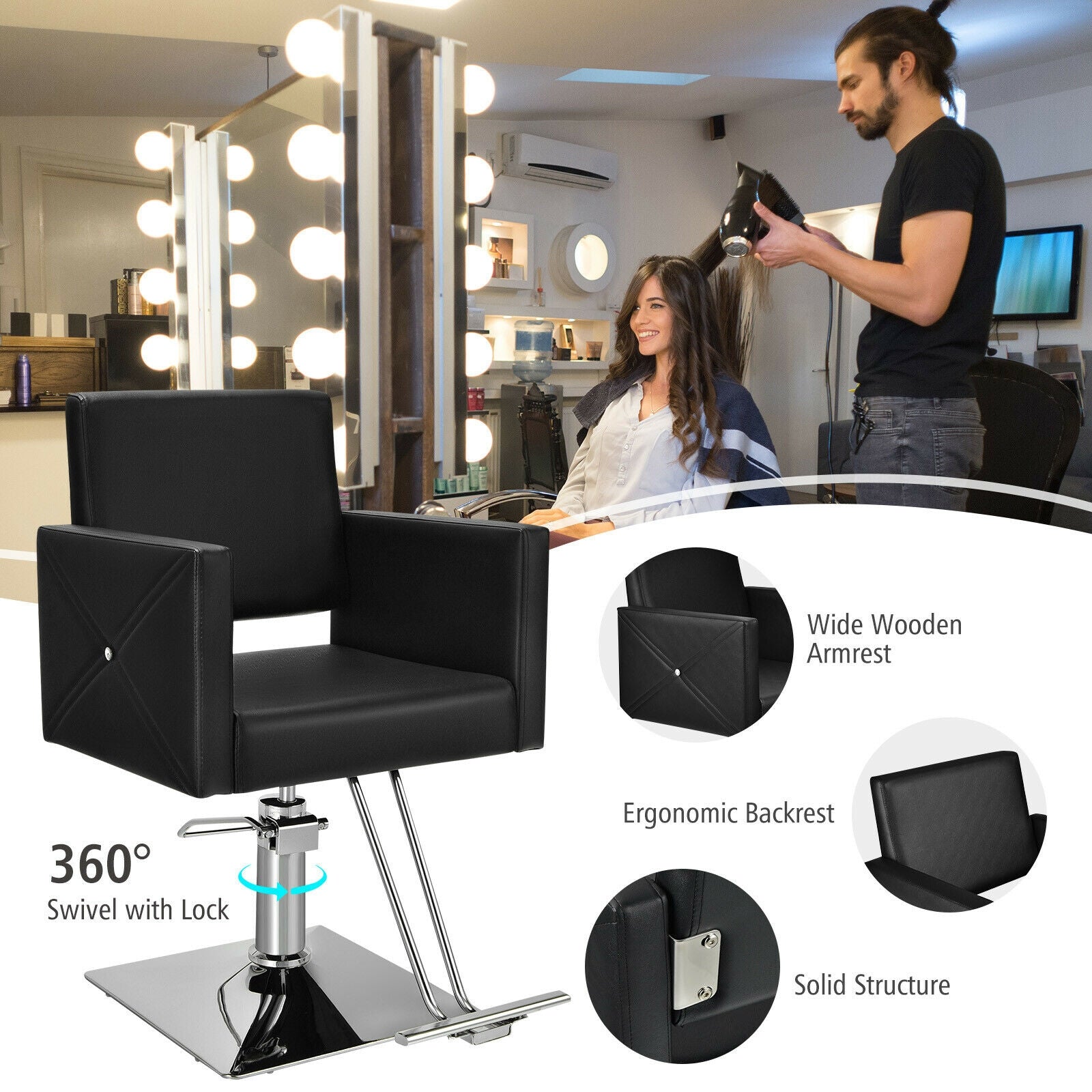 Salon Chair for Hair Stylist with Adjustable Swivel Hydraulic, Black Spa & Salon at Gallery Canada