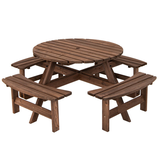 Patio 8 Seat Wood Picnic Dining Seat Bench Set, Brown - Gallery Canada