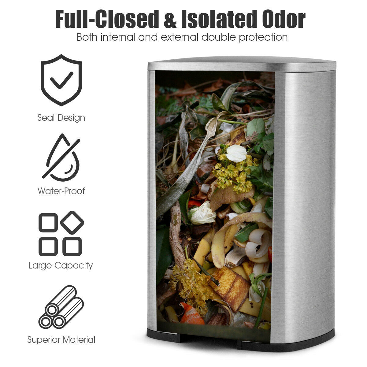 13.2 Gallon Stainless Steel Trash Garbage Can with Bucket, Silver Kitchen Organization at Gallery Canada