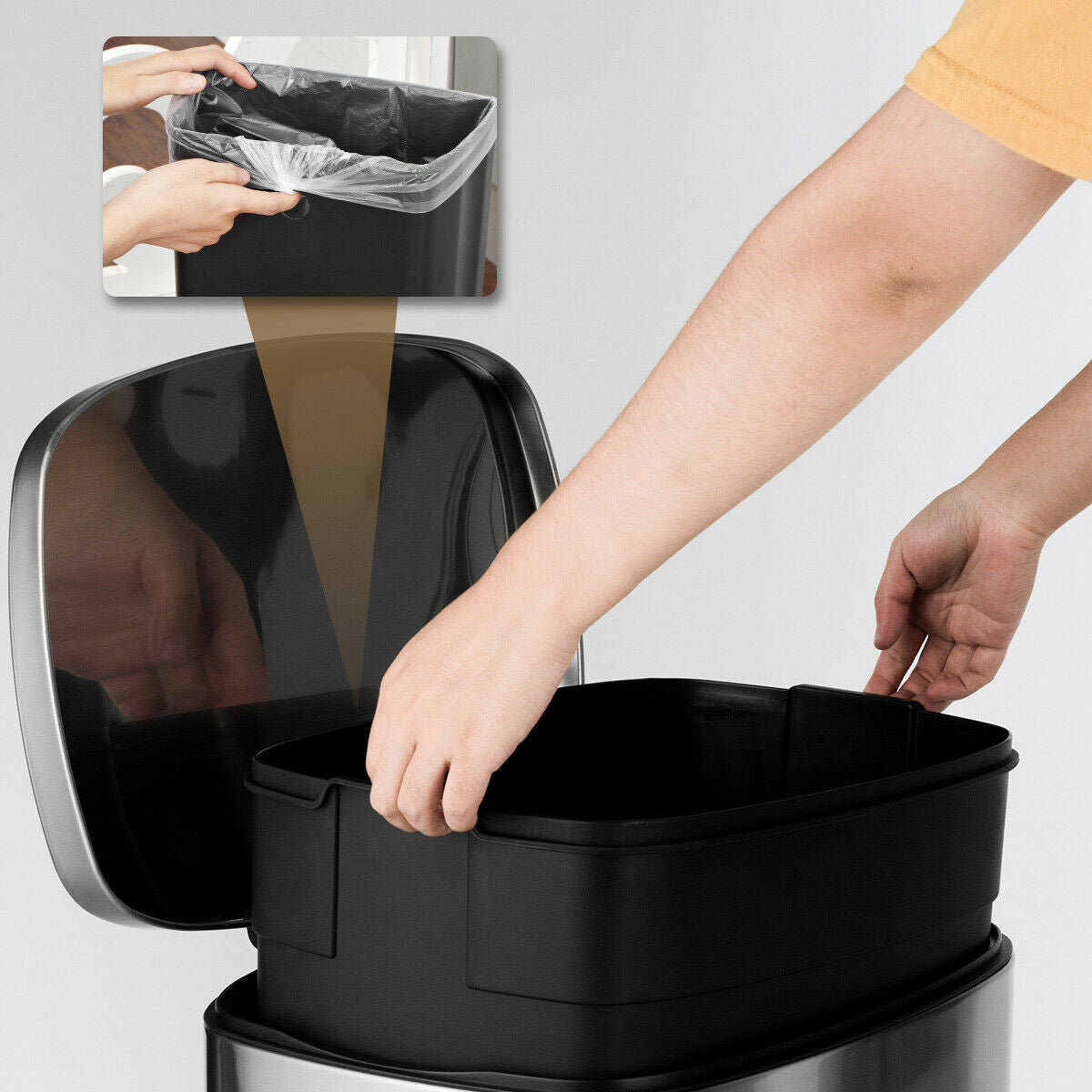 13.2 Gallon Stainless Steel Trash Garbage Can with Bucket, Silver Kitchen Organization at Gallery Canada