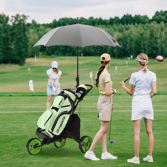 Folding 3 Wheels Golf Push Cart with Bag Scoreboard Adjustable Handle, Green - Gallery Canada