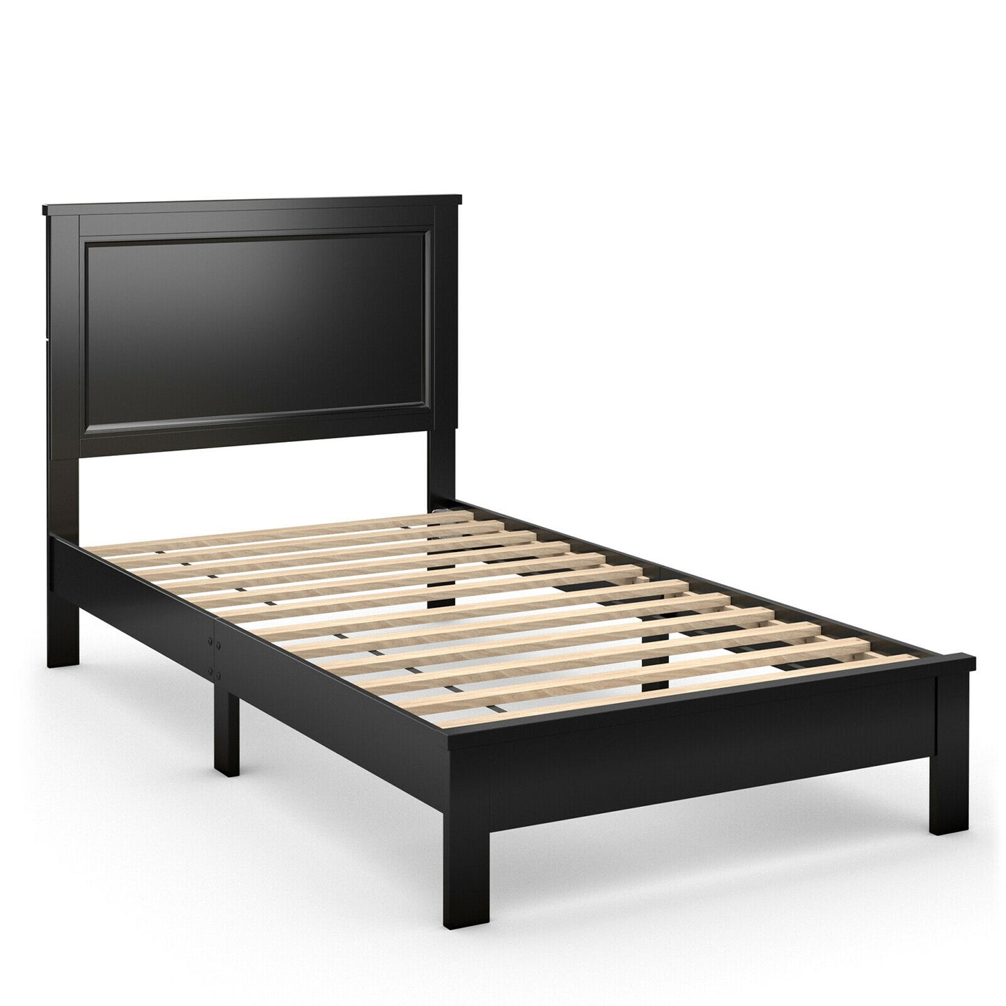 Twin Size Platform Bed Frame, Rubber Wood Leg, Black Simple Bed Frame Black at Gallery Canada
