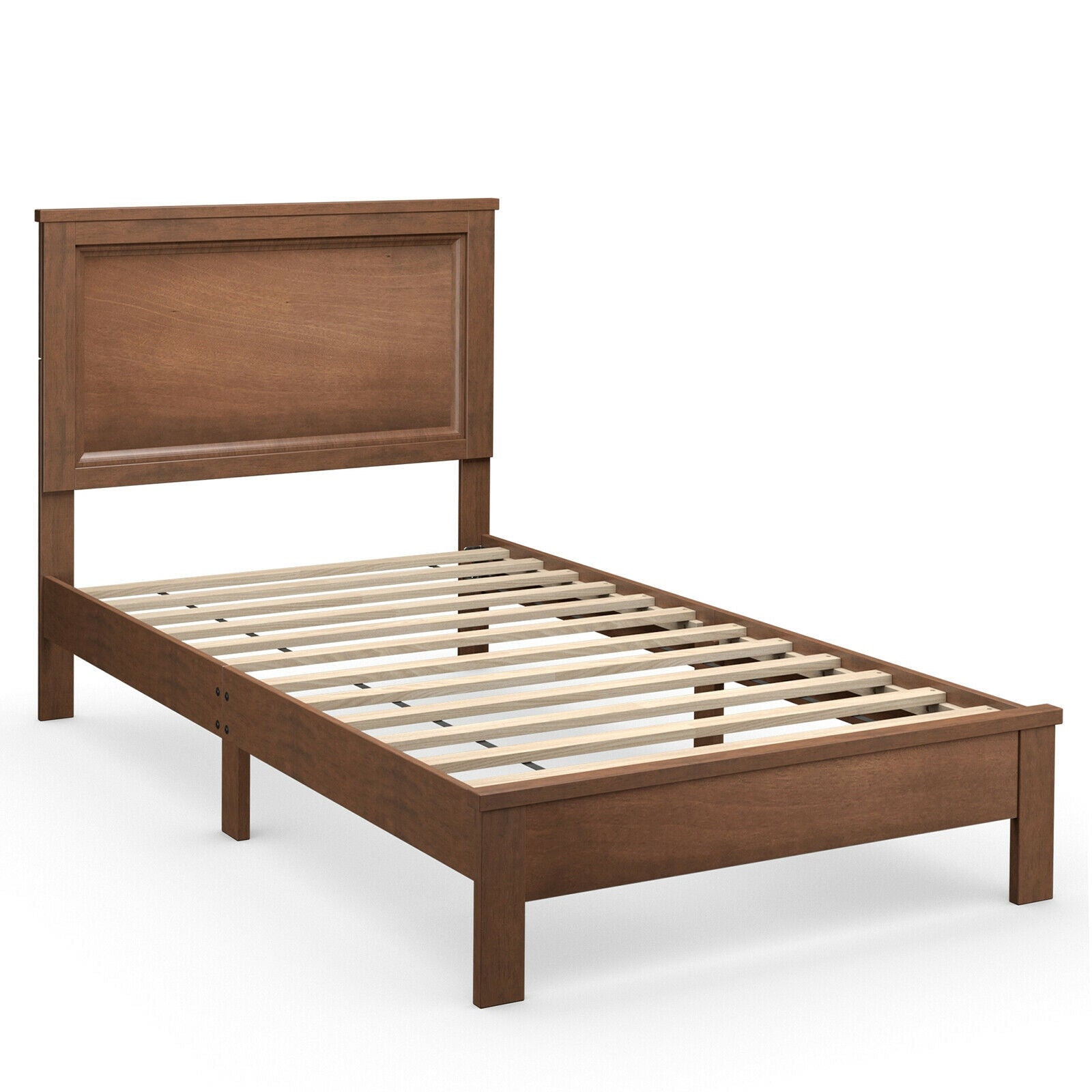 Twin Size Platform Bed Frame, Rubber Wood Leg, Walnut Simple Bed Frame at Gallery Canada