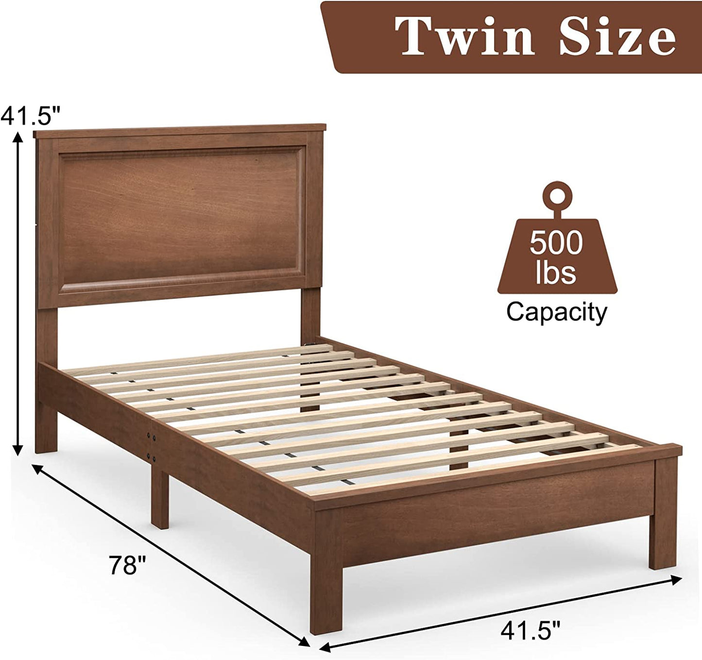 Twin Size Platform Bed Frame, Rubber Wood Leg, Walnut Simple Bed Frame at Gallery Canada