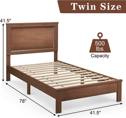 Twin Size Platform Bed Frame, Rubber Wood Leg, Walnut Simple Bed Frame at Gallery Canada