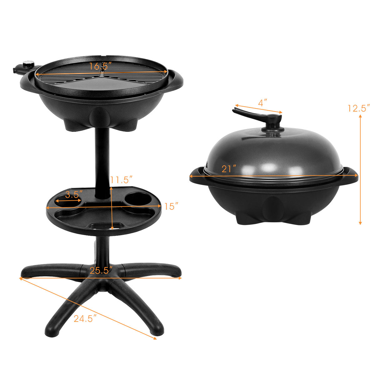 1350 W Outdoor Electric BBQ Grill with Removable Stand Easy to Install, Black Outdoor Grills at Gallery Canada