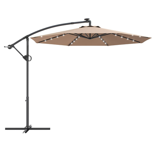 10 ft 360° Rotation Solar Powered LED Patio Offset Umbrella without Weight Base, Beige