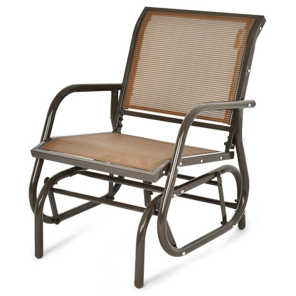 Outdoor Single Swing Glider Rocking Chair with Armrest, Brown Patio Rocking Chairs & Gliders at Gallery Canada
